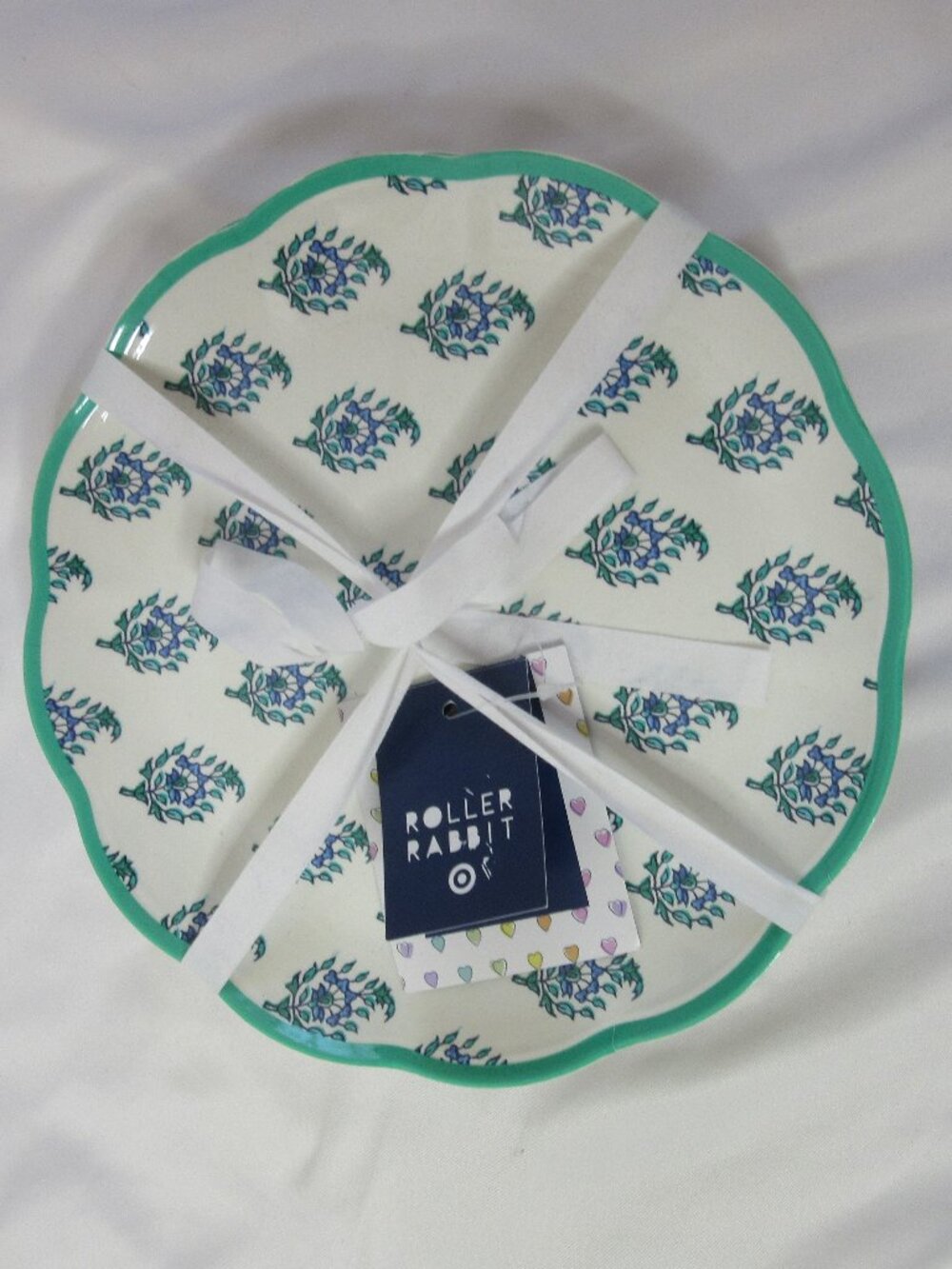 Roller Rabbit 9" Salad Plates Melamine Dinnerware Blue Green Set of 4 NWT